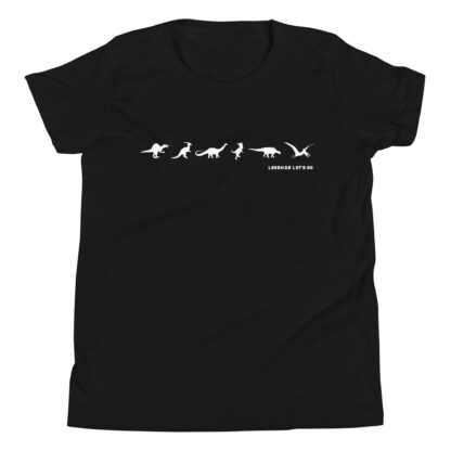 Dinos in Line white print on black shirt
