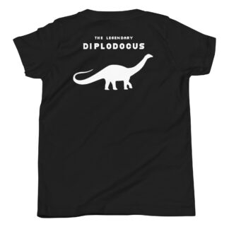Diplodocus white print on black shirt by Legends Let's Go