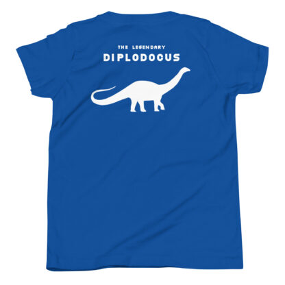 Diplodocus white print on blue shirt by Legends Let's Go