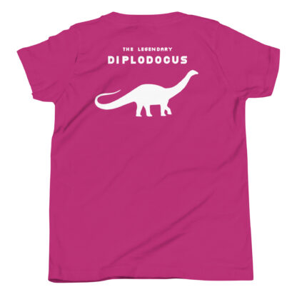 Diplodocus white print on pink shirt by Legends Let's Go